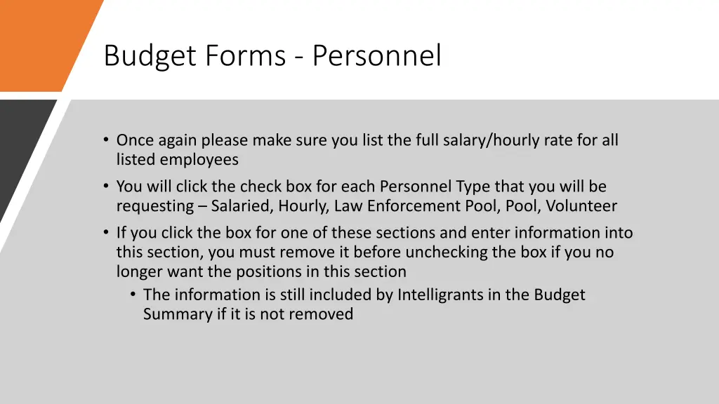 budget forms personnel