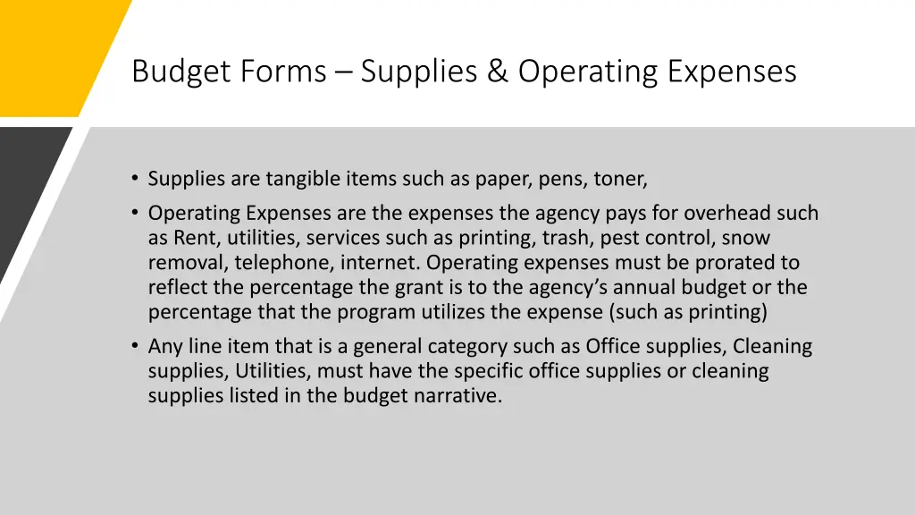 budget forms supplies operating expenses