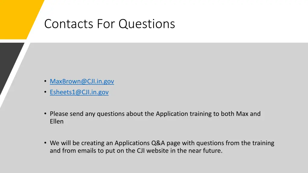 contacts for questions