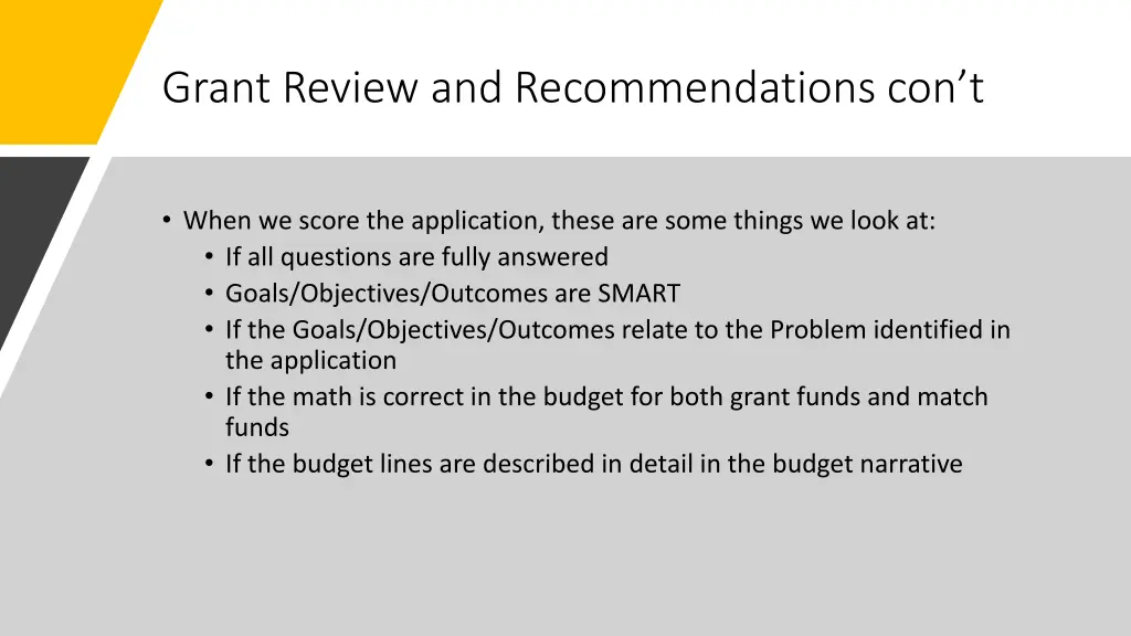 grant review and recommendations con t
