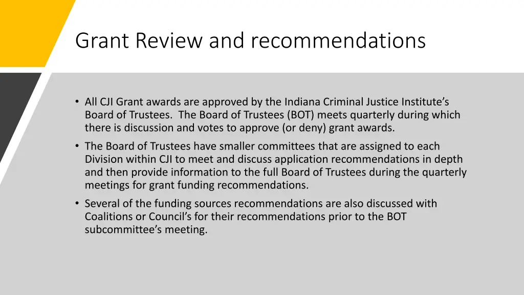 grant review and recommendations
