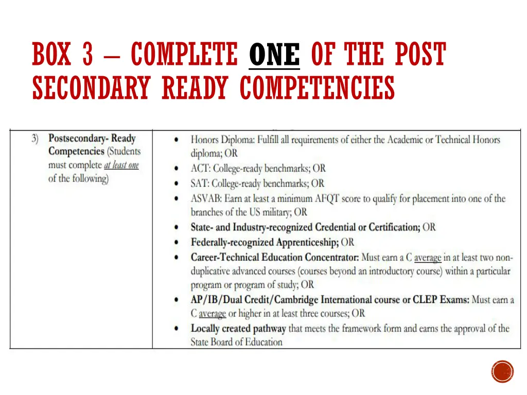 box 3 complete one of the post secondary ready
