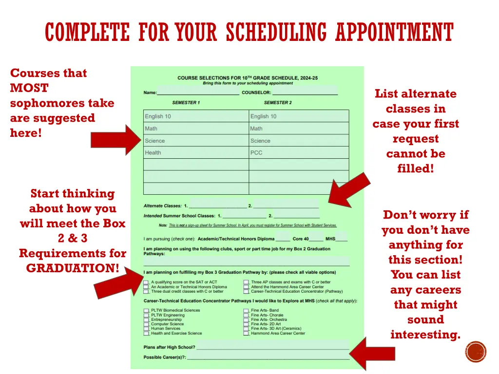 complete for your scheduling appointment