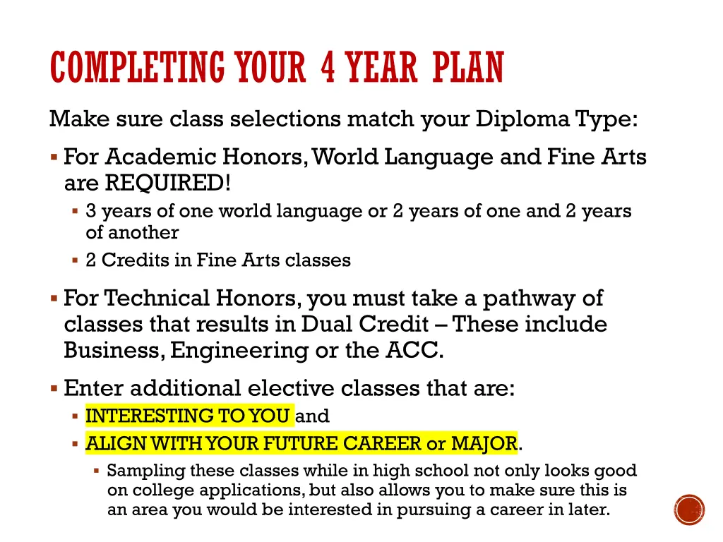 completing your 4 year plan make sure class