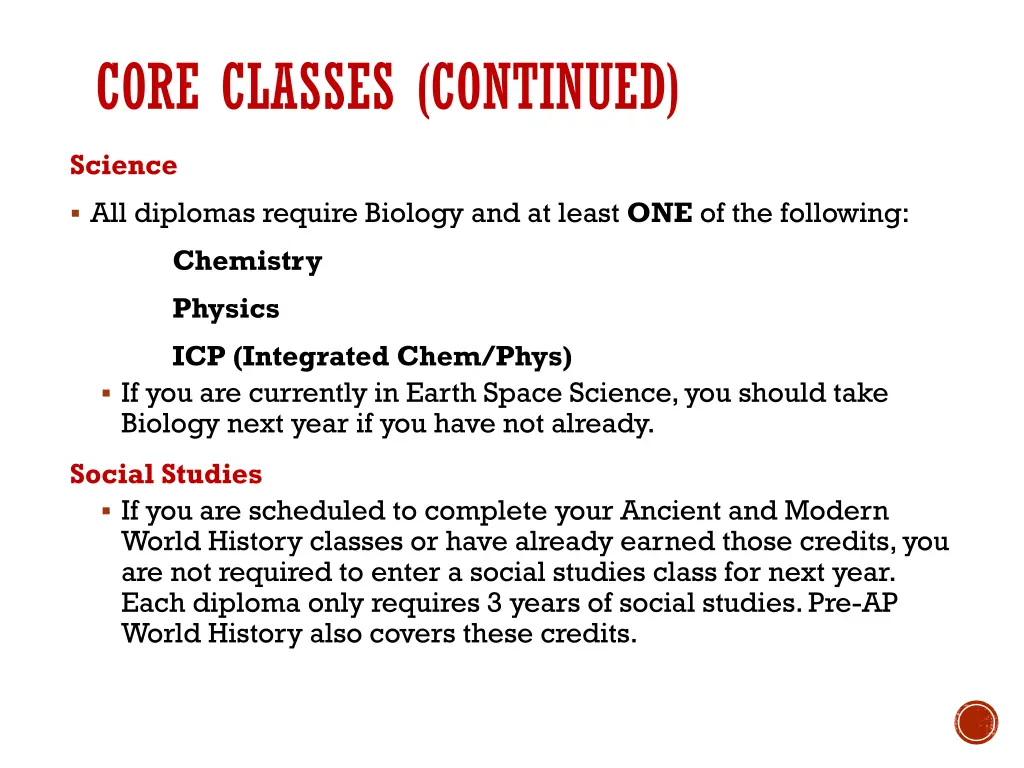 core classes continued