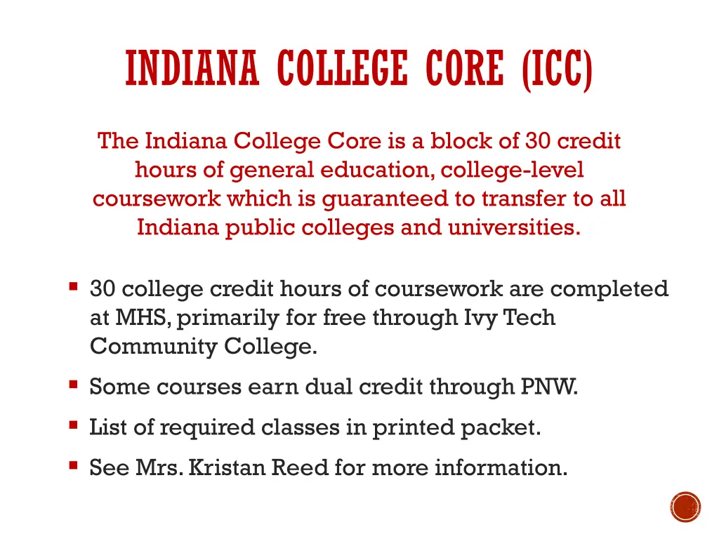 indiana college core icc