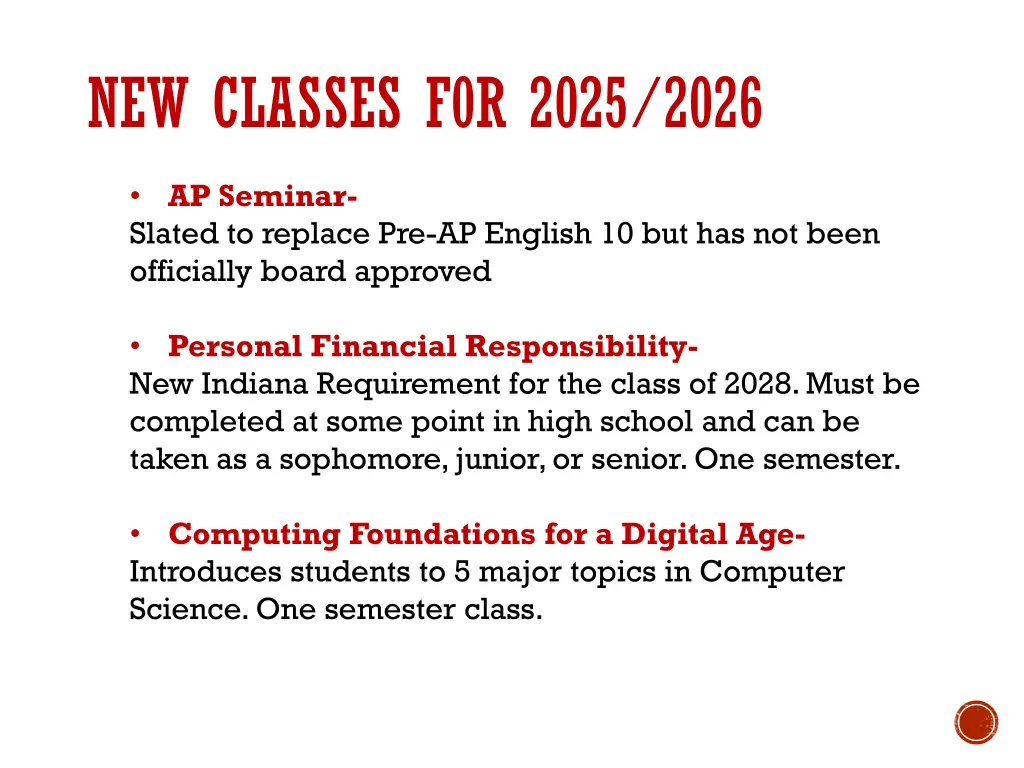 new classes f0r 2025 2026