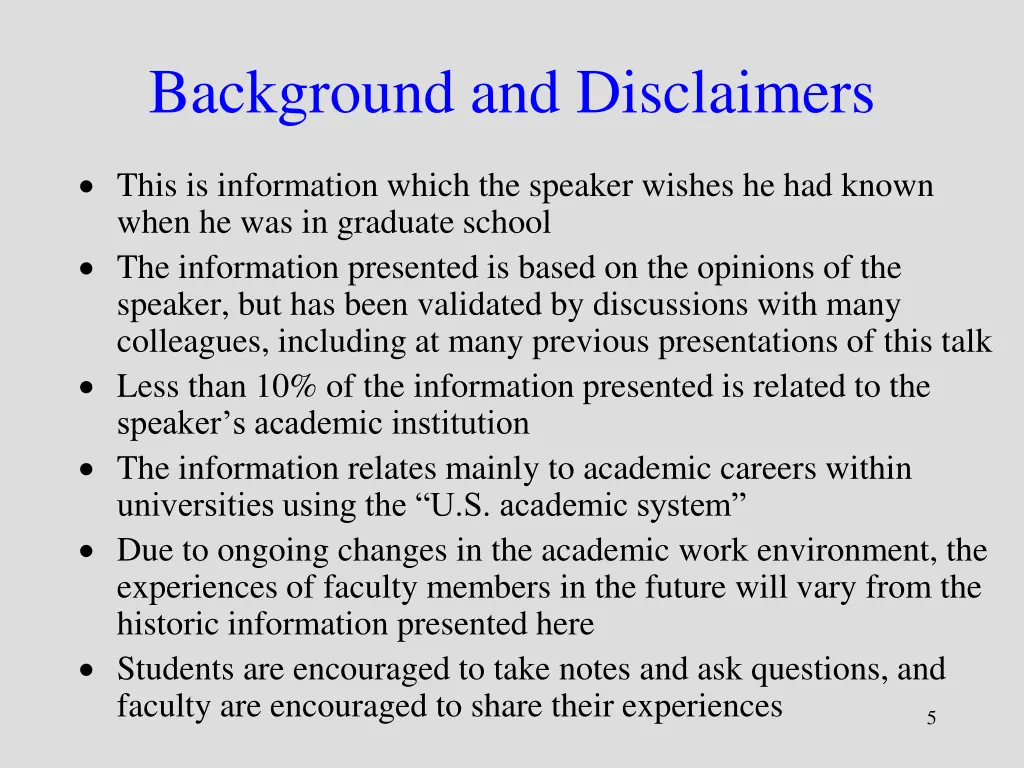 background and disclaimers
