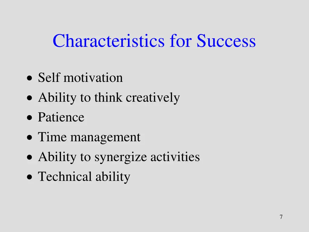 characteristics for success