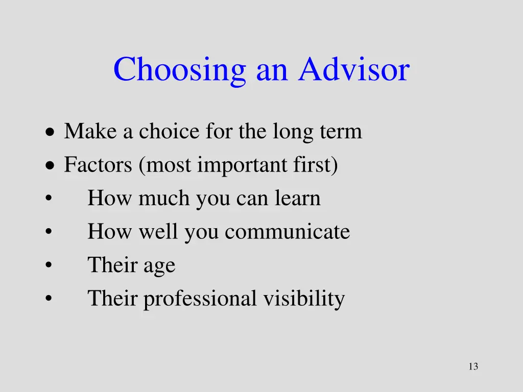 choosing an advisor
