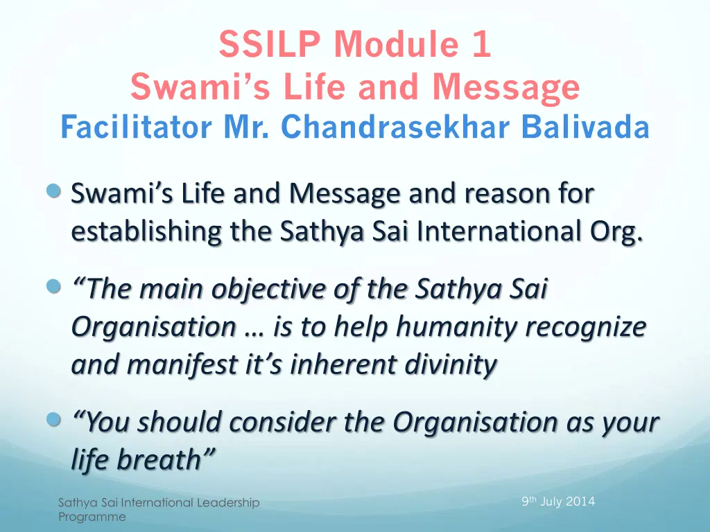 ssilp module 1 swami s life and message
