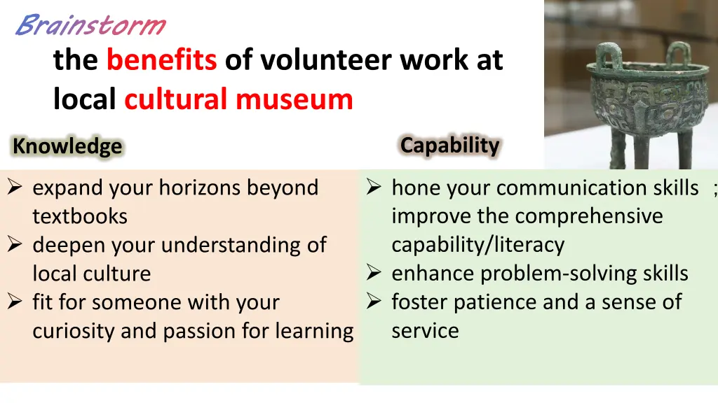 brainstorm the benefits of volunteer work
