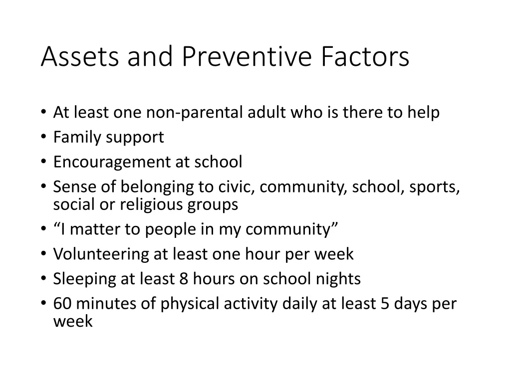 assets and preventive factors