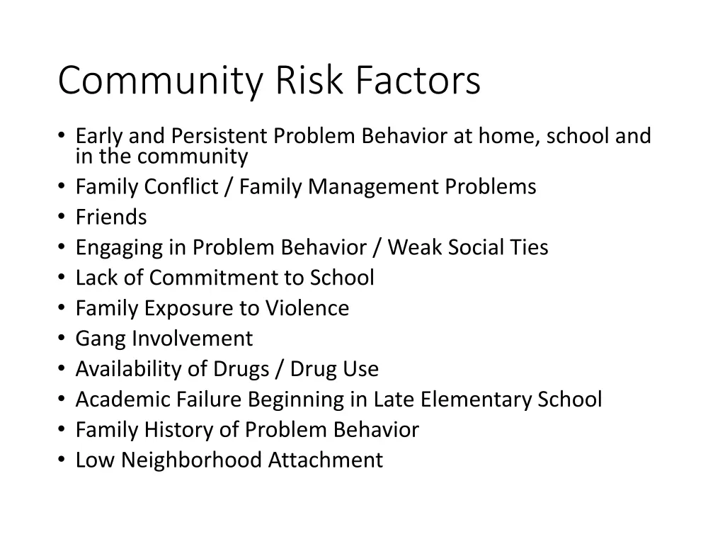 community risk factors