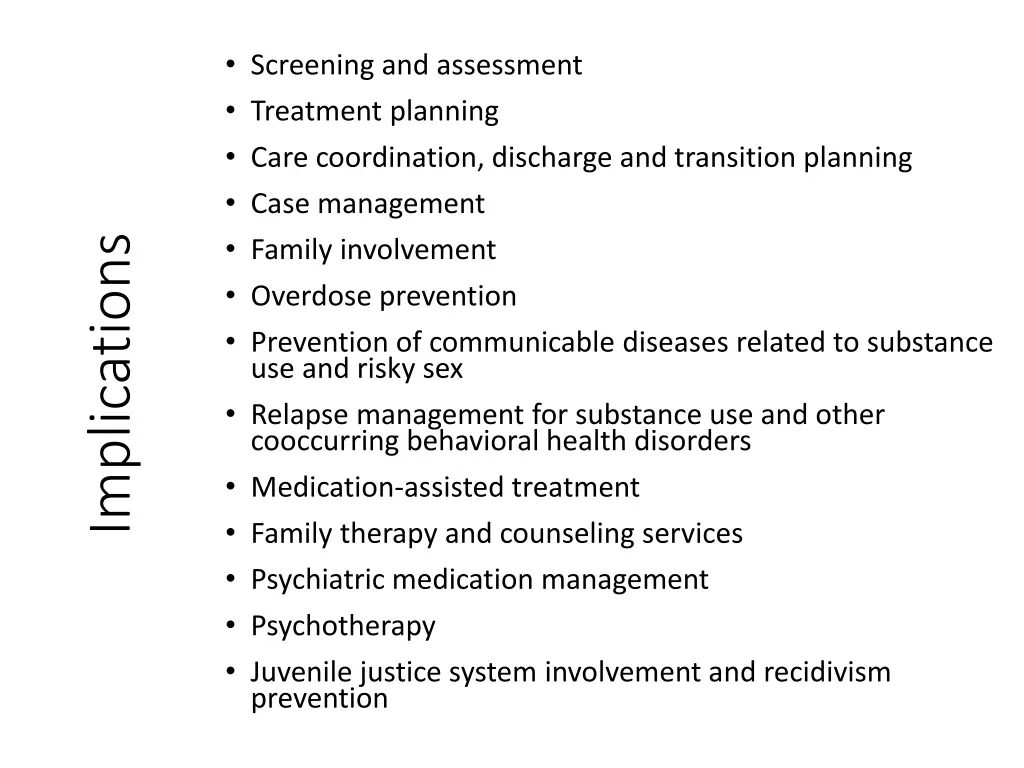screening and assessment treatment planning care