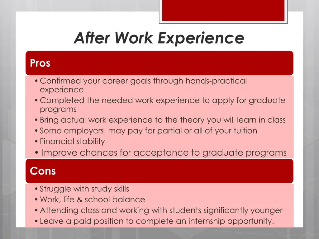 after work experience