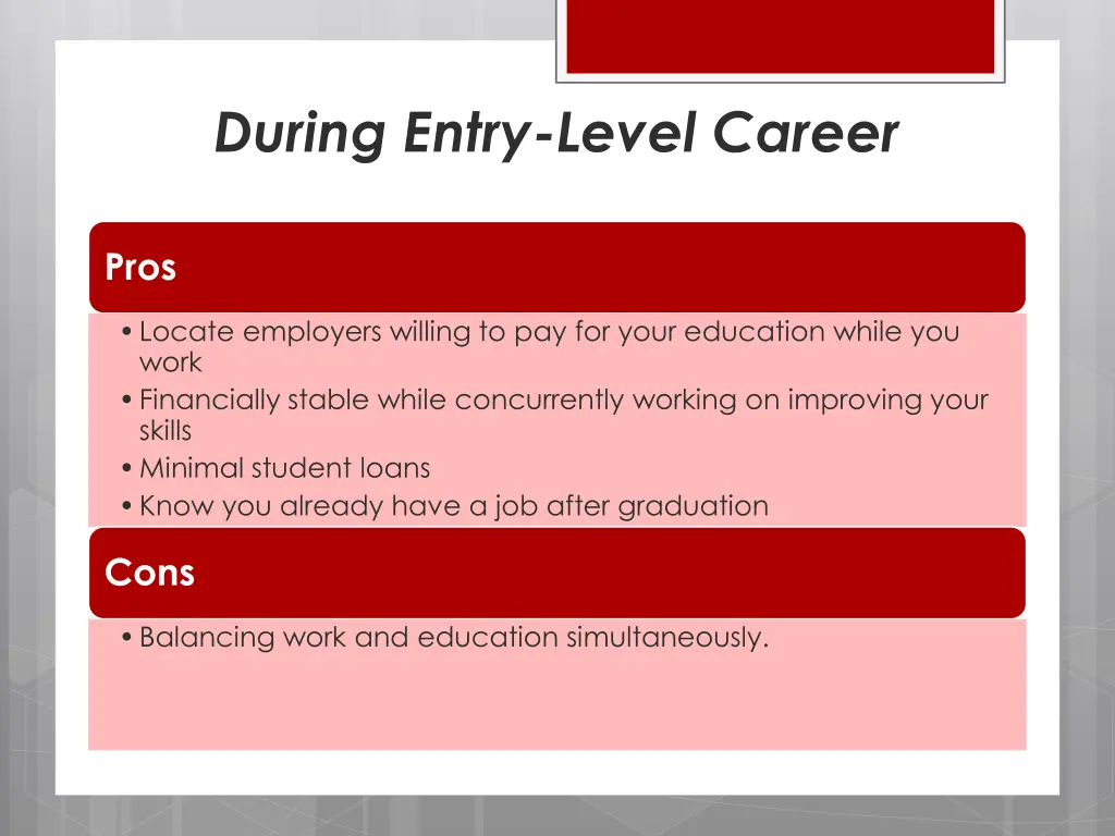 during entry level career