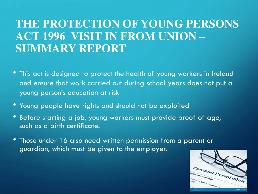the protection of young persons act 1996 visit