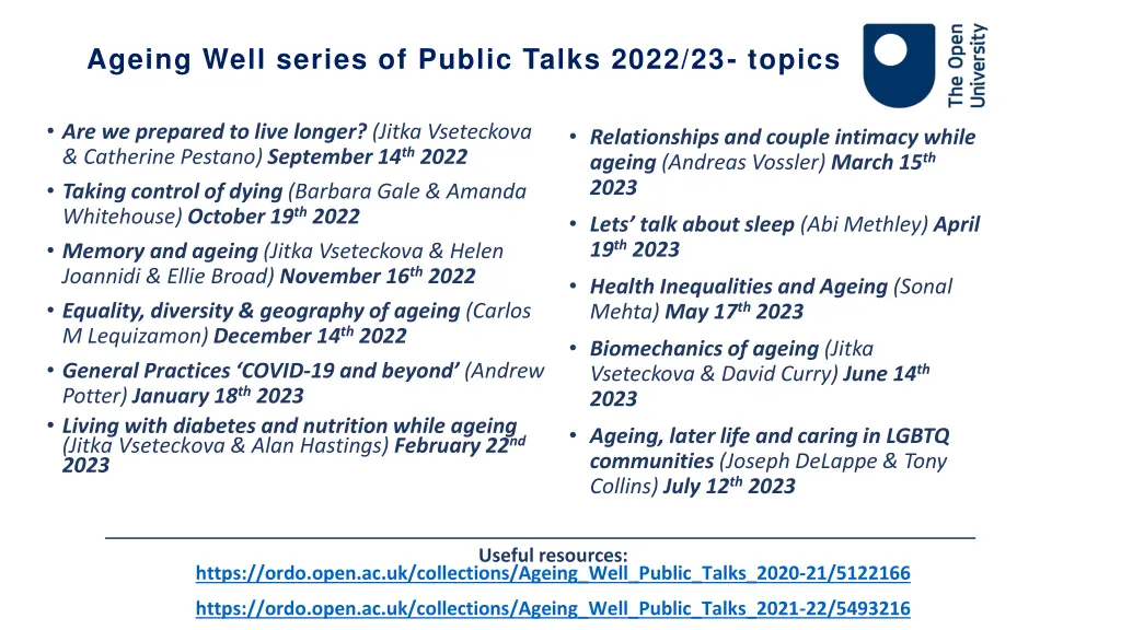 ageing well series of public talks 2022 23 topics