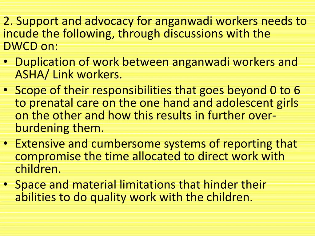2 support and advocacy for anganwadi workers