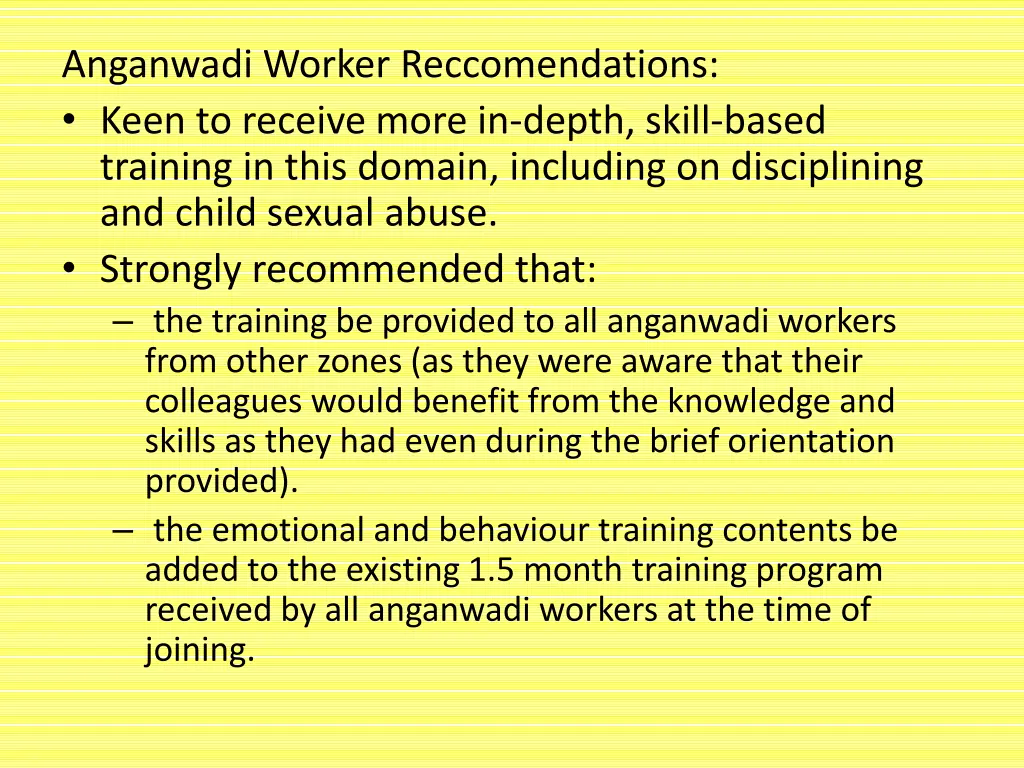 anganwadi worker reccomendations keen to receive