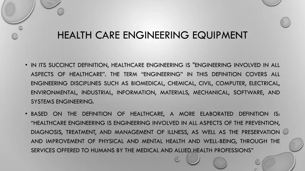 health care engineering equipment