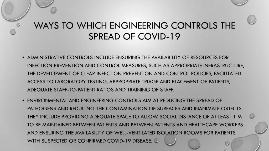 ways to which engineering controls the spread