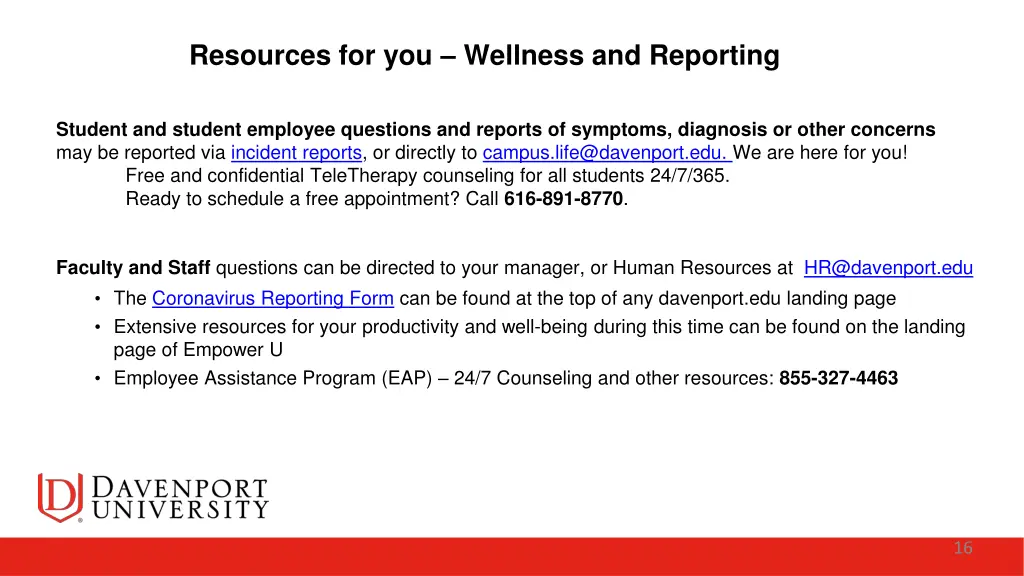 resources for you wellness and reporting