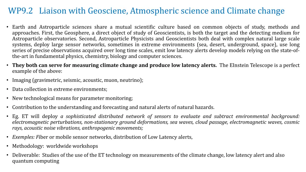 wp9 2 liaison with geosciene atmospheric science