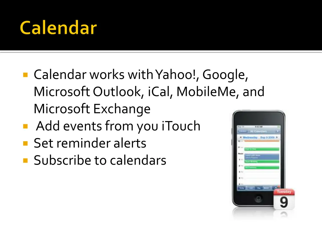 calendar works with yahoo google microsoft