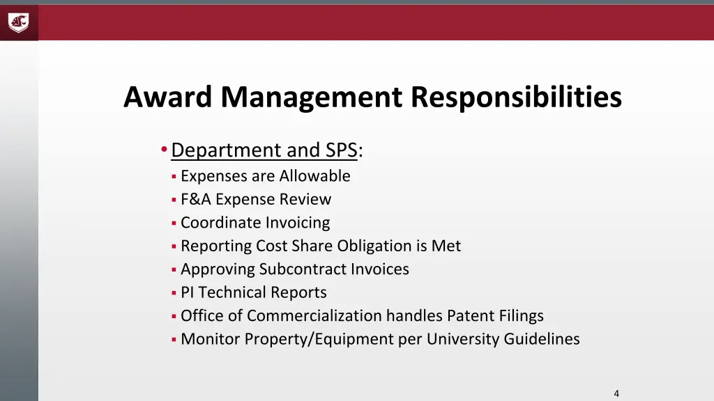 award management responsibilities