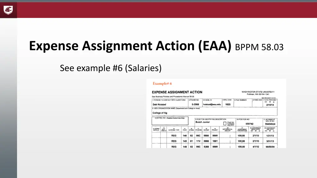 expense assignment action eaa bppm 58 03