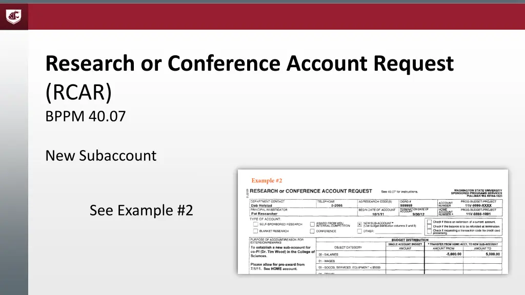 research or conference account request rcar bppm