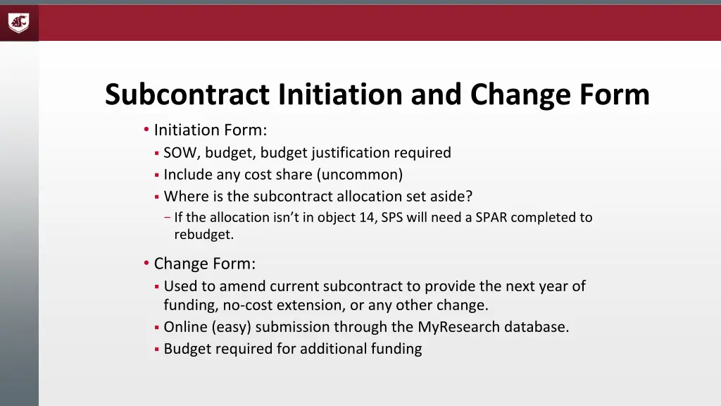 subcontract initiation and change form initiation
