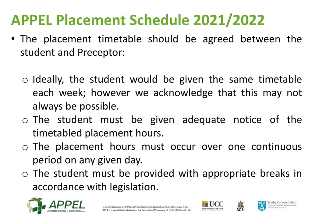 appel placement schedule 2021 2022 the placement