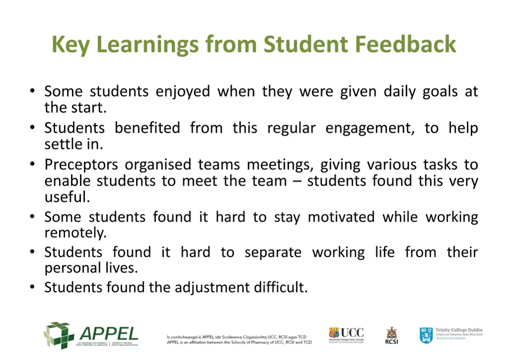 key learnings from student feedback