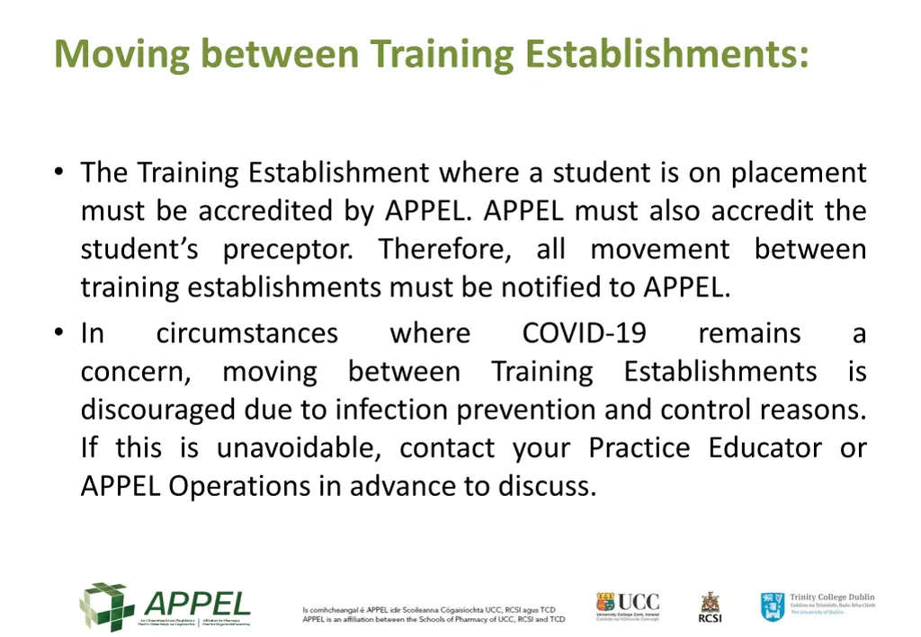 moving between training establishments