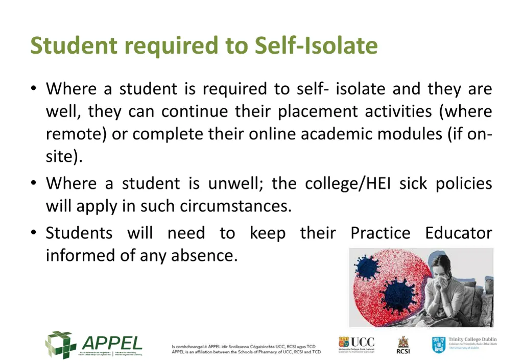 student required to self isolate