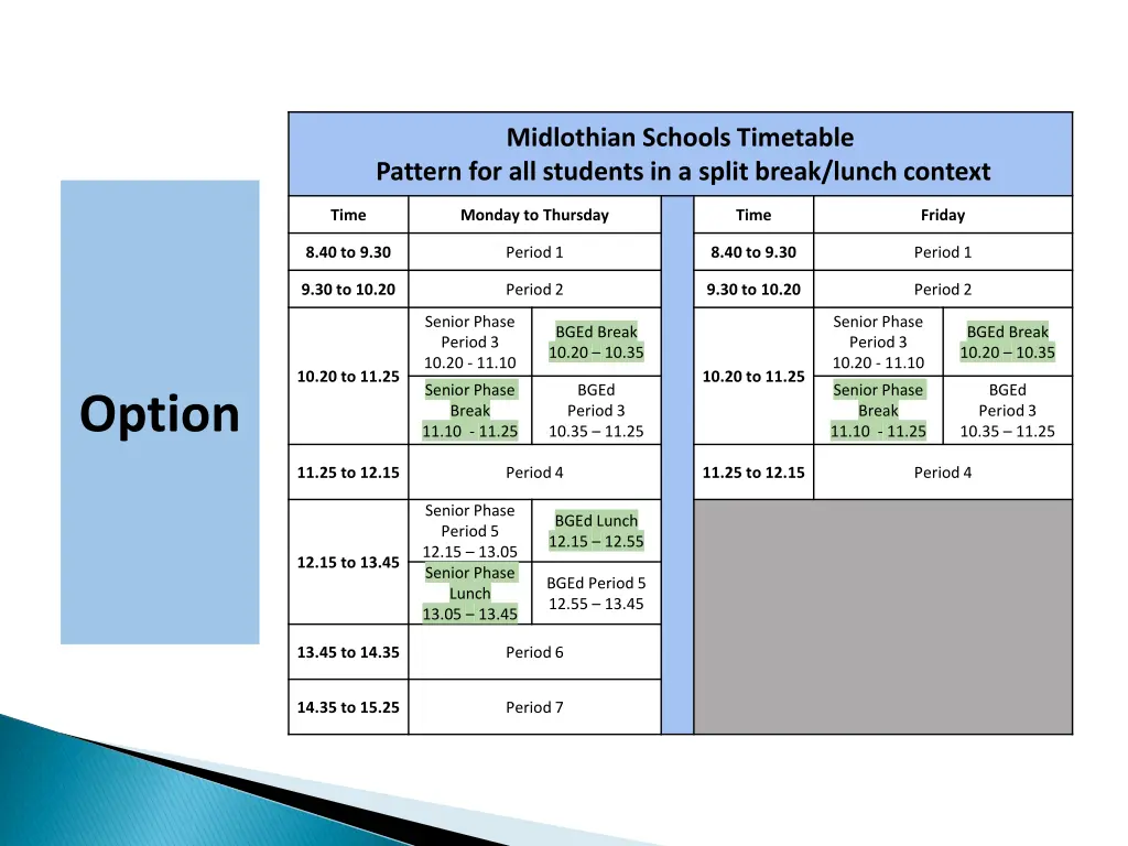 midlothian schools timetable pattern