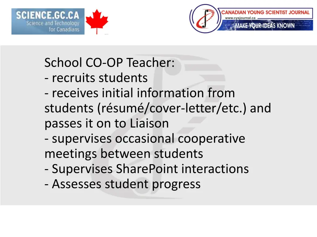 school co op teacher recruits students receives