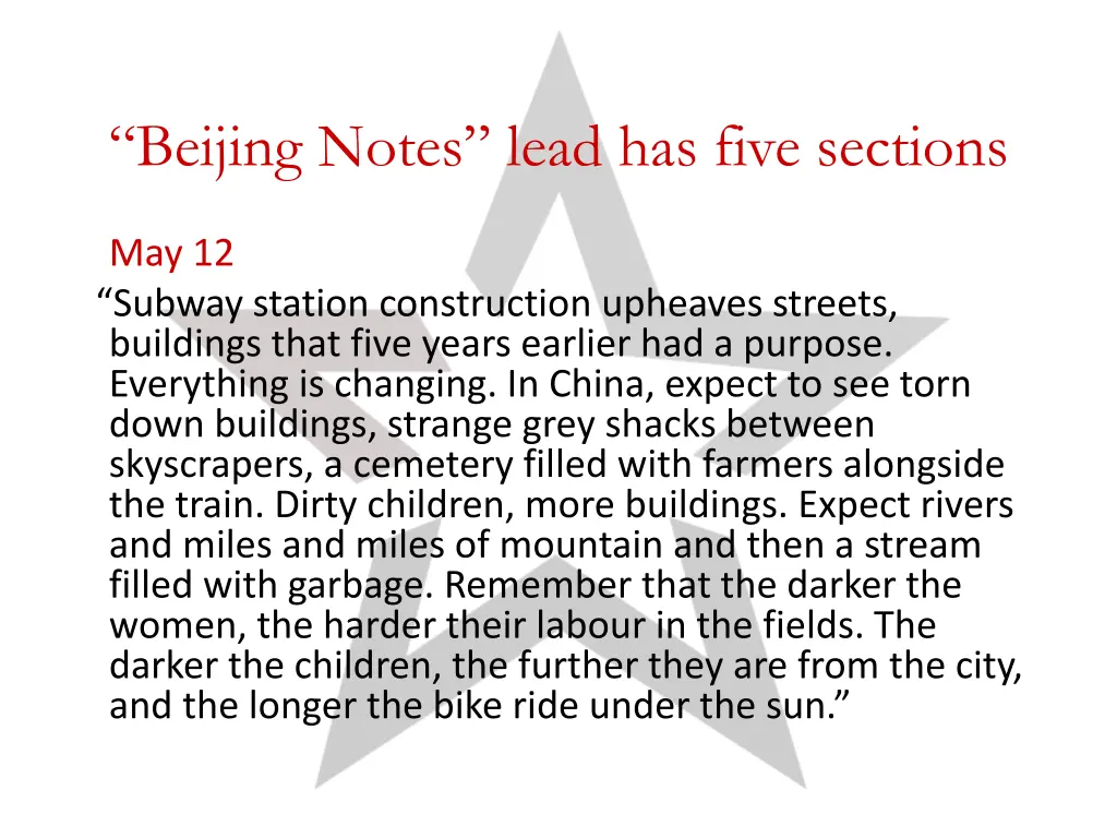 beijing notes lead has five sections