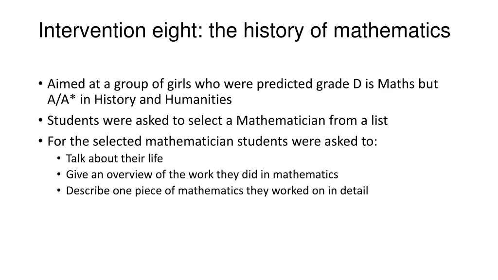 intervention eight the history of mathematics