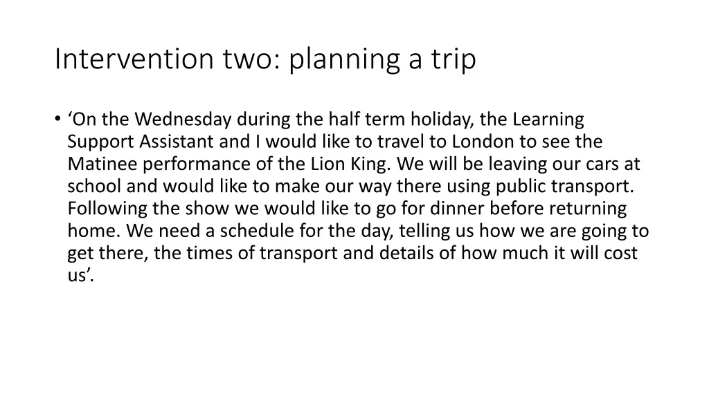 intervention two planning a trip