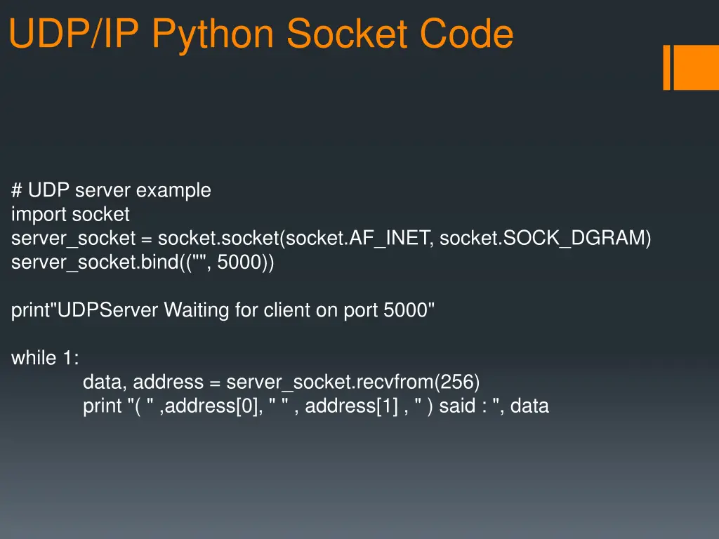 udp ip python socket code