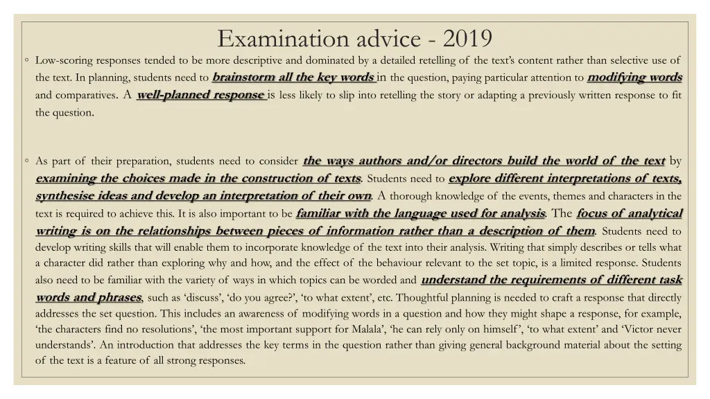 examination advice 2019