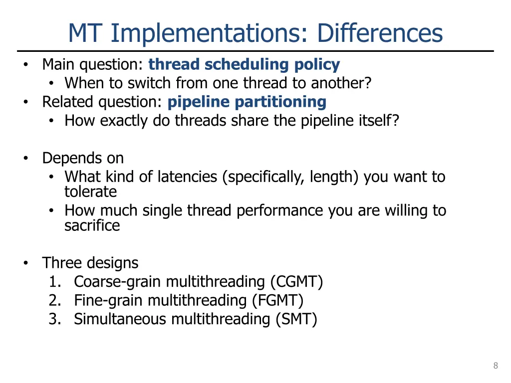 mt implementations differences main question