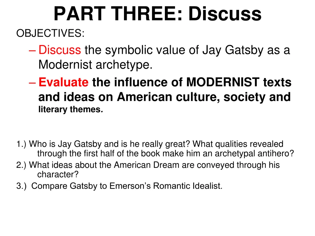 part three discuss objectives discuss