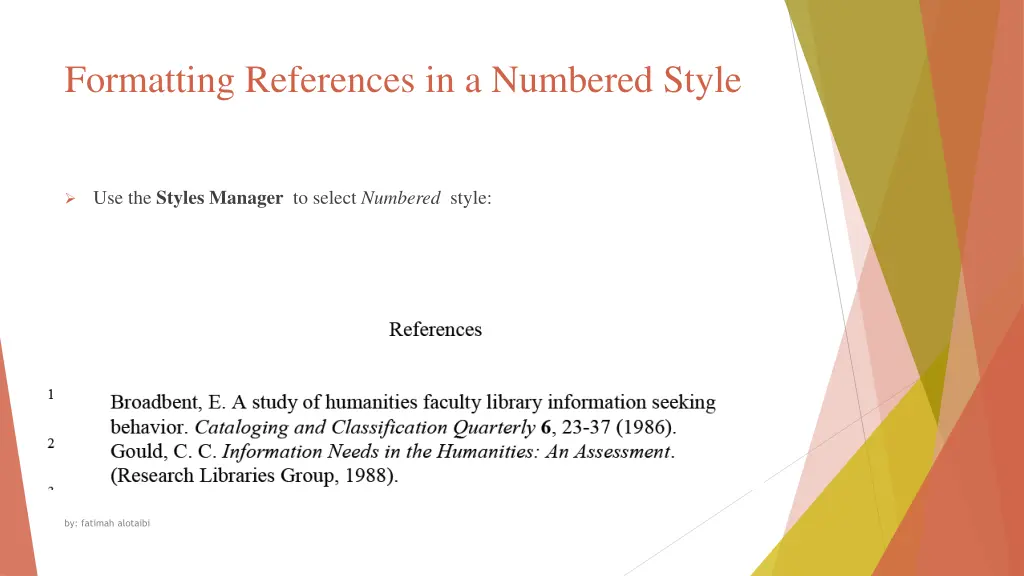 formatting references in a numbered style