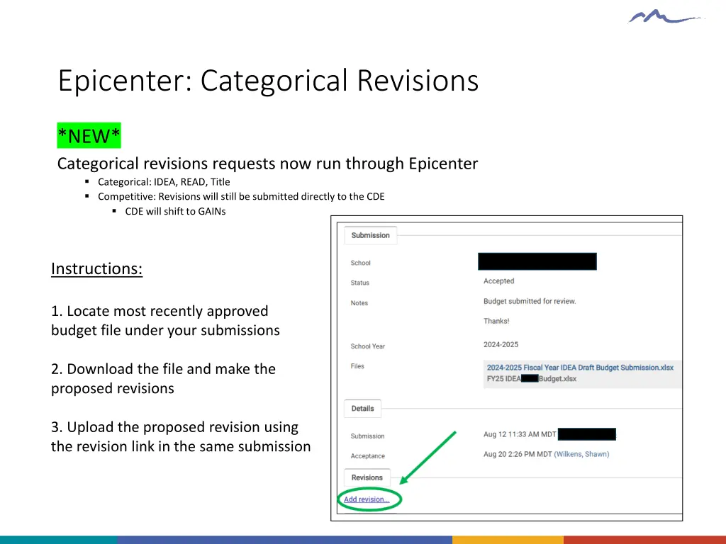 epicenter categorical revisions