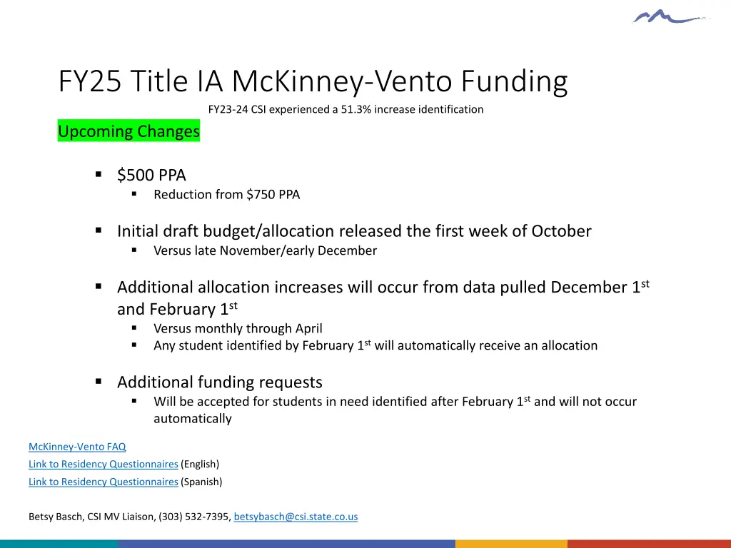 fy25 title ia mckinney vento funding fy23